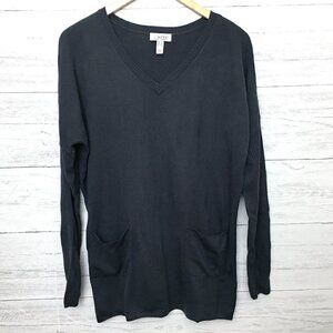 NEW Denim & Co. Women's Gray Sweater V-Neck Drop Shoulder Tunic Lightweight XS